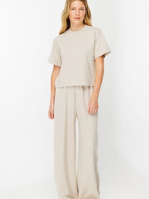 Biye Detaylı Palazzo Bej Eşofman Pantolon