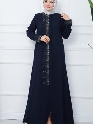 Işıl Taş Detaylı Büyük Beden Ferace Lacivert Işıl Taş Detaylı Büyük Beden Ferace Lacivert