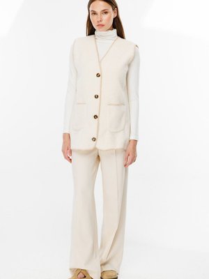 Tığ İşi Kırık Beyaz Kovboy Yelek