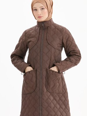 Cebi Lastik Detaylı Kapitone Kaban Kahve Cebi Lastik Detaylı Kapitone Kaban Kahve