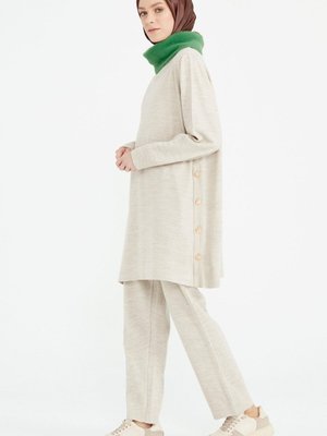 Merserize Tunik Pantolon Takım Bej