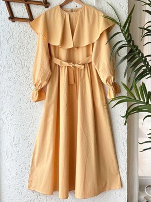 Sarı Geniş Yakalı Marul Kol Elbise Sarı Geniş Yakalı Marul Kol Elbise