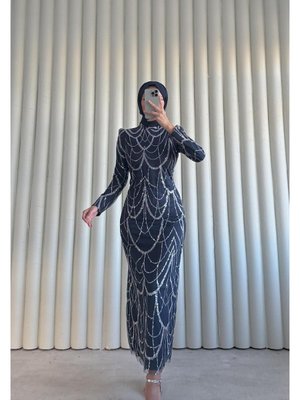 Yeni Sezon İşleme Detaylı Kalem Tesettür Abiye Elbise