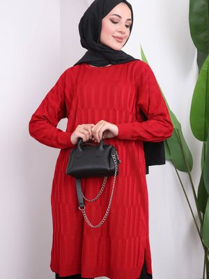 Kırmızı Soğuk İplik Merserize Triko Tunik Kırmızı Soğuk İplik Merserize Triko Tunik