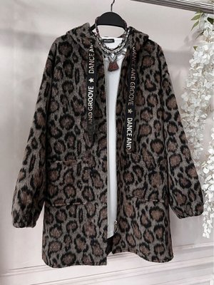 Leopar Kapüşonlu Kaşmir Kap