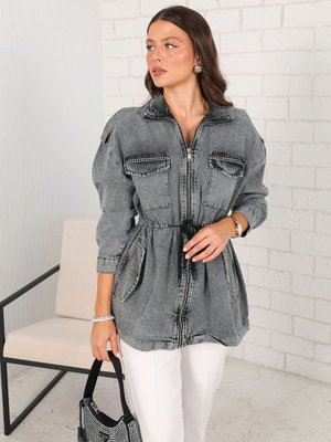 Antrasit Taşlı Kot Ceket