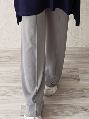 Triko Pantolon Bel Lastikli Bol Paça Rayon Kumaş Merserize Kalite Dokuma Gri