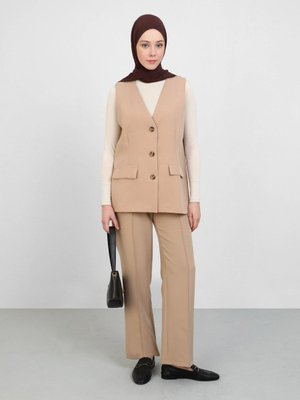 Gizli Cep Detaylı Yelek Taş Rengi