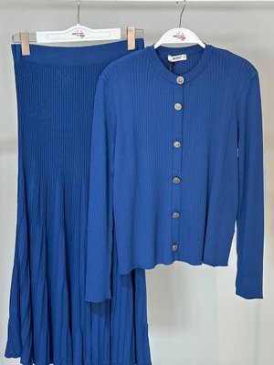 Merserize Triko Hırka Etek Takım Y İndigo