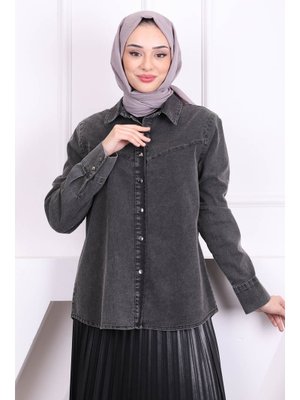 Antrasit Büyük Beden Kot Gömlek