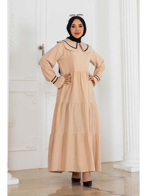 Bej Bebe Yakalı Elbise