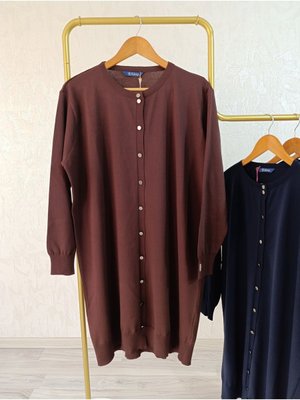 Triko Hırka Bisiklet Yaka Düğmeli Rayon Kumaş Merserize Kalite Dokuma Kahverengi