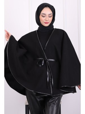 Siyah Biyeli Bel Bağlamalı Panço