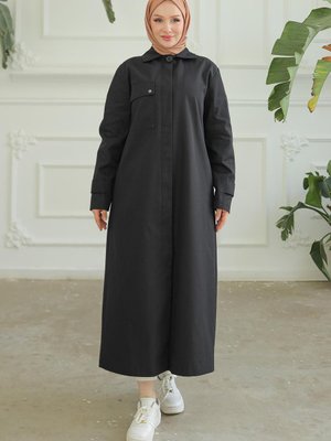 Gizli Düğmeli Cepli Kap Siyah Gizli Düğmeli Cepli Kap Siyah