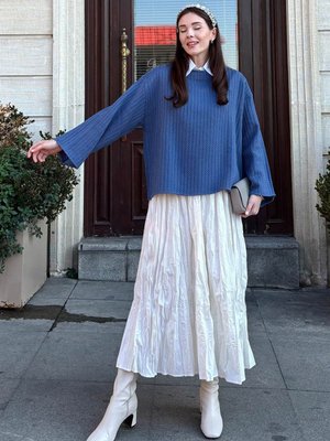 Ekru Kraşlı Bohem Etek