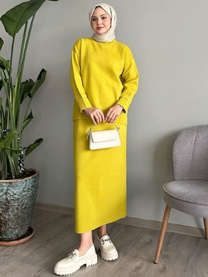 Biye Detay Basic Yağ Yeşili Triko Takım