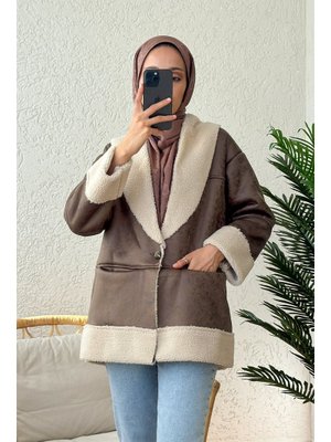 Kahverengi İçi Peluşlu Kısa Mont