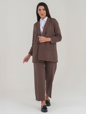 Kahverengi Kadın Pantolon Ceket Takım