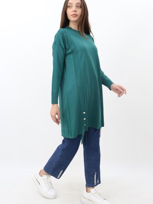 Triko Bilek Büzgülü Tunik Zümrüt
