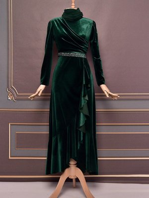 Kuşaklı Kadife Abiye Elbise Zümrüt Kuşaklı Kadife Abiye Elbise Zümrüt