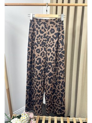 Siyah Leopar Desen Bol Paça Pantolon