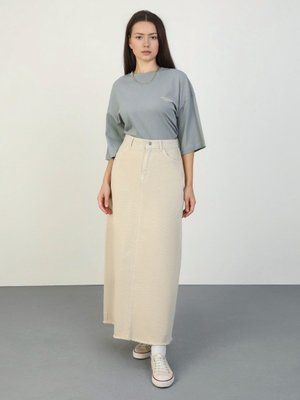 Cep Detaylı Denim Etek Koyu Bej Cep Detaylı Denim Etek Koyu Bej