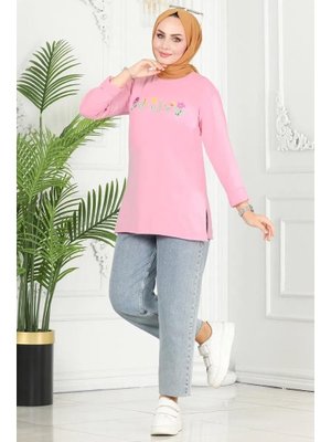 Çiçek Baskılı Pembe Tunik