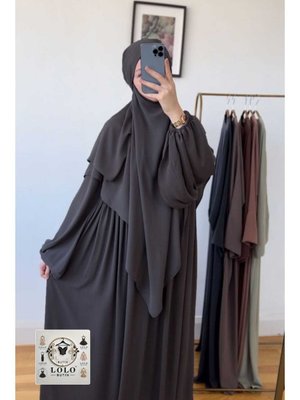 Lolo Butık Ferace Sufle Peçe Takım Kiremit (üç Parça Set) Medine İpeği