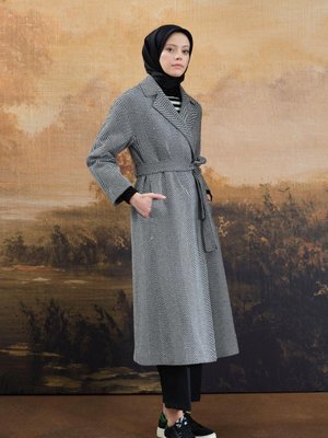 Balıksırtı Desenli Kruvaze Kaban Siyah Balıksırtı Desenli Kruvaze Kaban Siyah