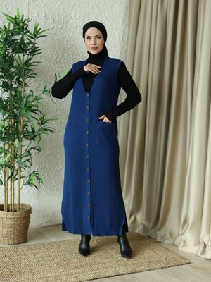 Tesettür Triko Düğmeli Cep Detaylı Yelek