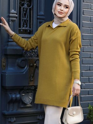 Fitilli Yağ Yeşili Triko Tunik Kazak