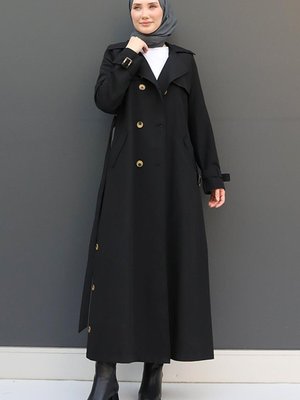 Liza Düğmeli Trenç Siyah Liza Düğmeli Trenç Siyah