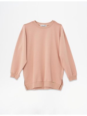 Sıfır Yaka Düşük Omuz Sweatshirt Somon