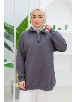 Füme Yarım Fermuar Detay Sweat Füme Yarım Fermuar Detay Sweat