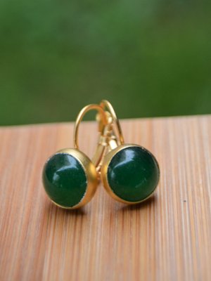 Yeşil El Sıvaması Yeşim Doğal Taşlı Küpe