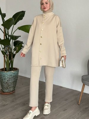 Düğmeli Hakim Yaka Taş Scuba Takım