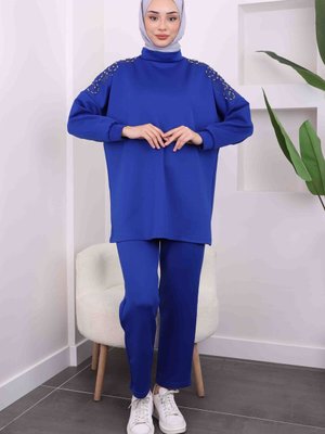 Saks Mavi Omzu Taşlı Scuba Takım