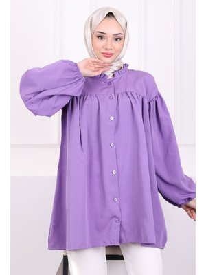 Mor Yaka Fırfırlı Balon Kol Tunik Mor Yaka Fırfırlı Balon Kol Tunik