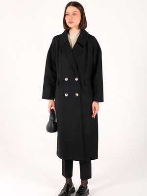 Siyah Oversize Kaşe Kaban