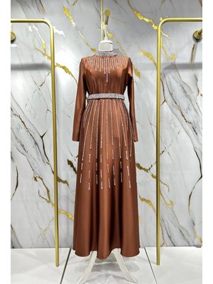 Nevra Saten Abiye Elbise Bakır Rengi