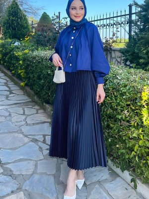 Pliseli Etek Lacivert