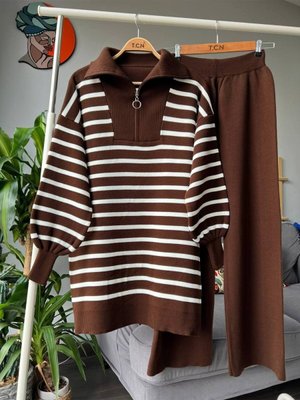 Fermuarlı Alt Üst Triko Takım Kahve Fermuarlı Alt Üst Triko Takım Kahve