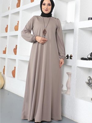 Kolyeli Bisiklet Yaka Elbise Vizon Kolyeli Bisiklet Yaka Elbise Vizon