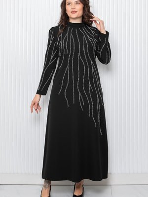 Taş İşleme Double Krep Kumaş Büyük Beden Abiye Elbise Taş İşleme Double Krep Kumaş Büyük Beden Abiye Elbise