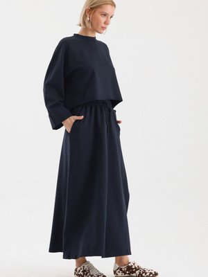 Lacivert Double Kol Detaylı Etekli Basic Takım