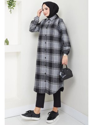 Siyah Uzun Ekose Oduncu Gömlek Tunik Siyah Uzun Ekose Oduncu Gömlek Tunik