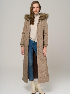 Kapüşonu Kürklü Çıt Kapamalı Kapitone Kap Vizon