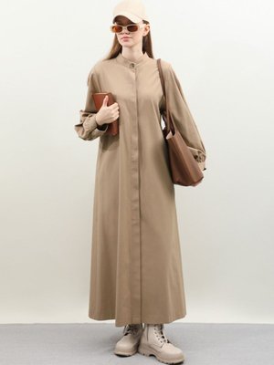 Kuşaklı Gabardin Elbise Vizon Kuşaklı Gabardin Elbise Vizon