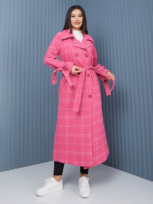 Pembe Ekose Kadın Oversize Trençkot