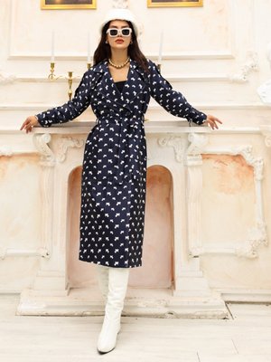 Lacivert Nidal Kadın Oversize Trençkot